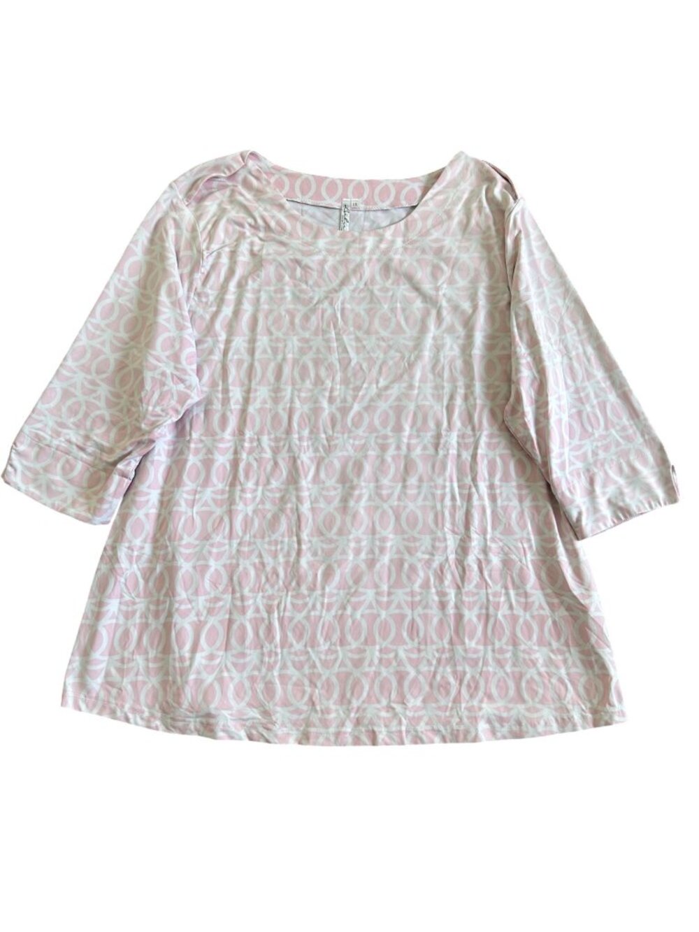 Lulu B Women's Sz 1X Pink & White Geometric Pattern 3/4 Sleeve Tunic Top